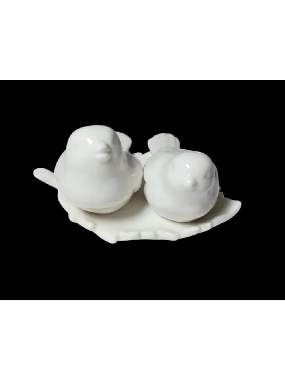 Vintage Bird on Leaf Salt and Pepper Shakers Porcelain White Cottage